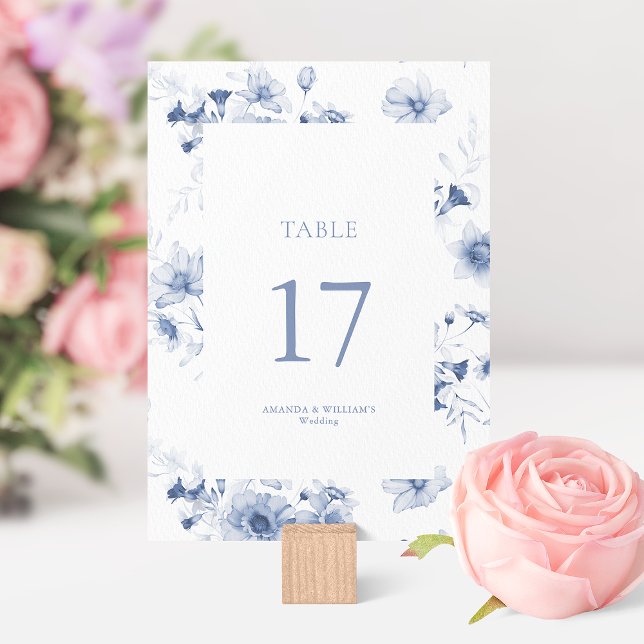 Dusty Blue Floral Wedding Table Number Card (Creator Uploaded)