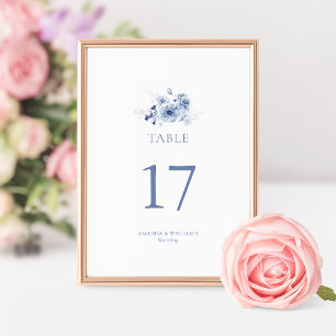 Dusty Blue Floral Wedding Table Number Card