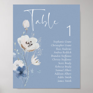 Dusty Blue Floral Wedding Table Seating Chart 