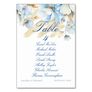 Dusty Blue Floral Wedding Table Seating Chart  Tab Table Number