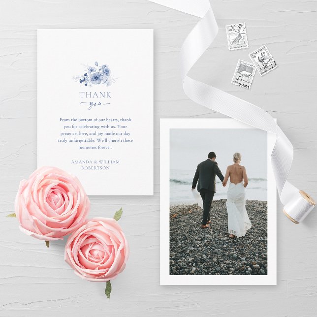 Dusty Blue Floral Wedding Thank You Card  (Creator Uploaded)
