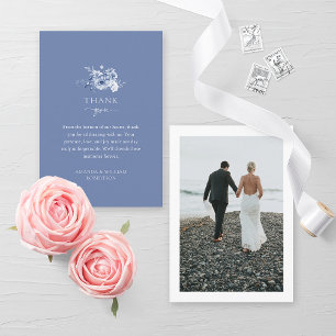 Dusty Blue Floral Wedding Thank You Card 