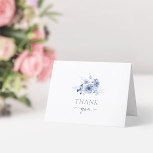 Dusty Blue Floral Wedding Thank You Card