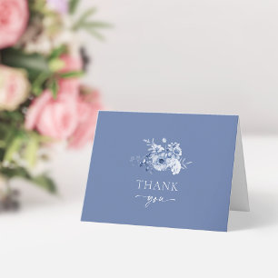 Dusty Blue Floral Wedding Thank You Card
