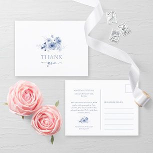 Dusty Blue Floral Wedding Thank You Postcard