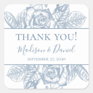 Dusty Blue Floral Wedding Thank You Square Sticker