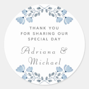 Dusty Blue Floral Wedding Thank You Sticker