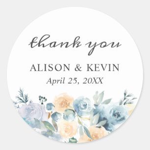 Dusty Blue Floral Wedding Thank You Sticker
