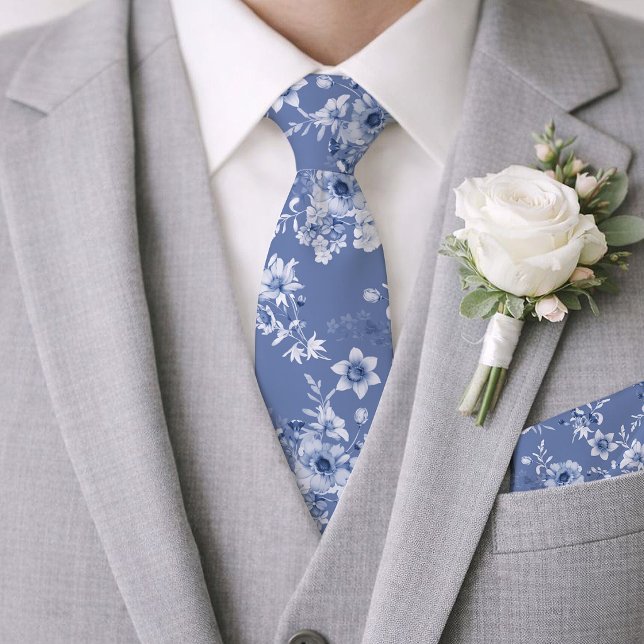 Dusty Blue Floral Wedding Tie (Creator Uploaded)