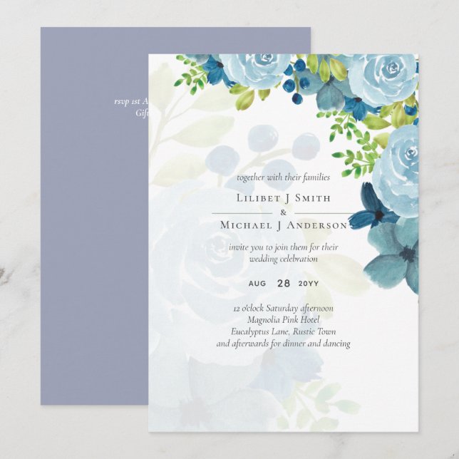 Dusty Blue Floral Wedding Trending Budget (Front/Back)