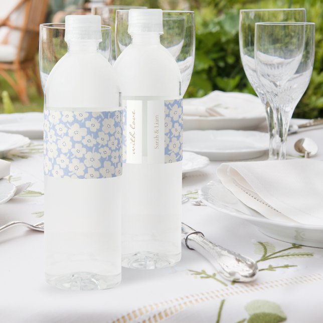 Dusty Blue Floral Wedding Water Bottle Label  (Creator Uploaded)