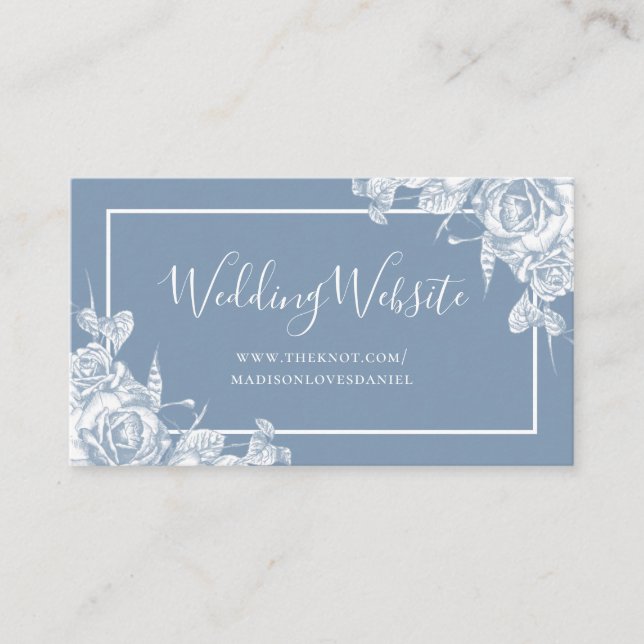 Dusty Blue Floral Wedding Website Enclosure Card (Front)