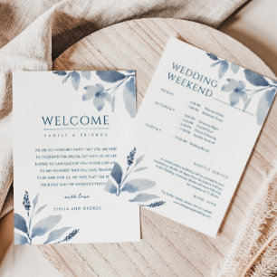 Dusty Blue Floral Wedding Welcome & Itinerary Card