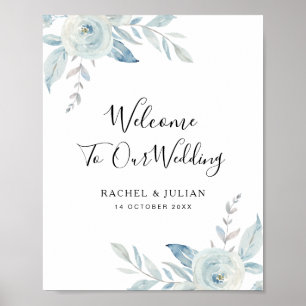 Dusty blue floral wedding welcome sign