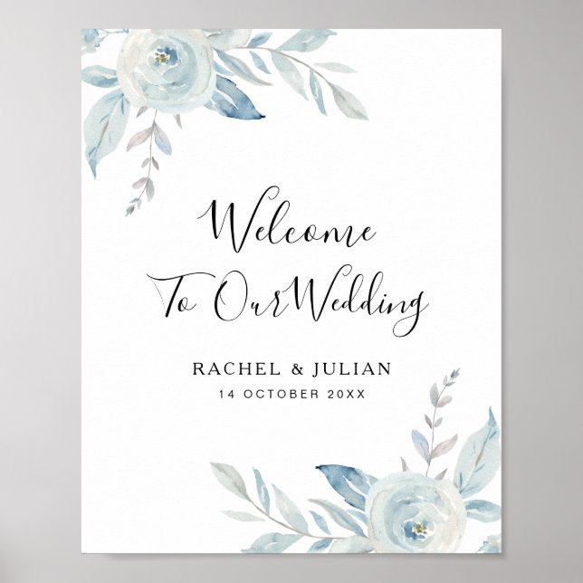 Dusty blue floral wedding welcome sign (Front)