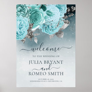 Dusty Blue Floral Wedding Welcome Sign