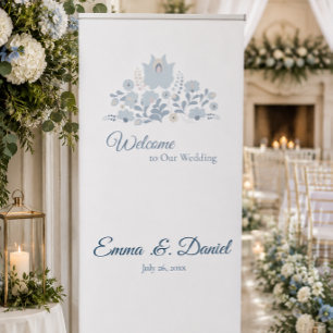 Dusty Blue Floral Wedding Welcome Sign