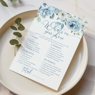 Dusty blue floral what's on your phone bridal game