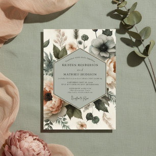 Dusty Blue Floral Whimsy Wedding Invitation