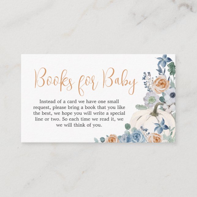 Dusty Blue Floral White Pumpkin Books for Baby Enclosure Card (Front)