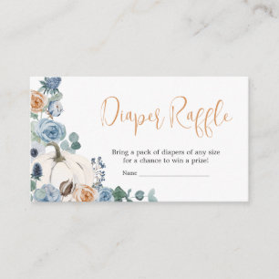 Dusty Blue Floral White Pumpkin Diaper Raffle Enclosure Card