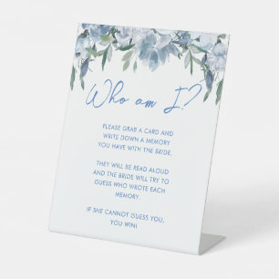 Dusty Blue Floral Who Am I Bridal Shower Game Sign