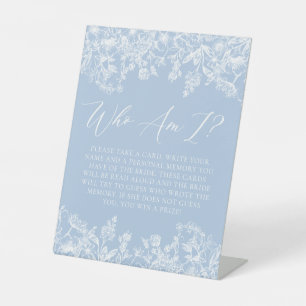 Dusty Blue Floral Who Am I Bridal Shower Game Sign