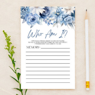 Dusty Blue Floral Who Am I Bridal Shower Game Stationery