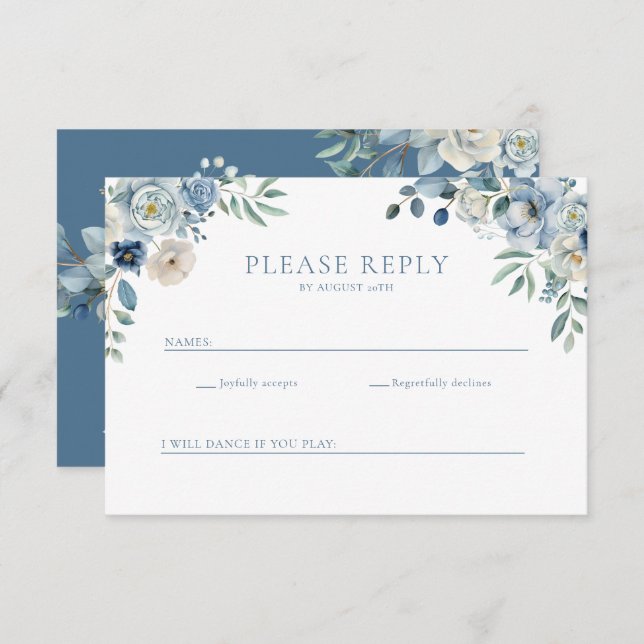 Dusty Blue Floral Wildflower Wedding RSVP Postcard (Front/Back)