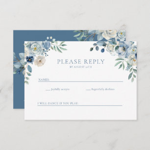 Dusty Blue Floral Wildflower Wedding RSVP Postcard