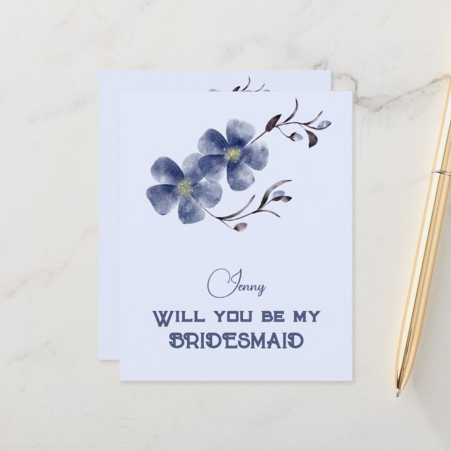 Dusty Blue Floral Will You Be My Bridesmaid (Front/Back In Situ)