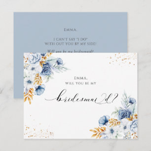 Dusty Blue Floral  Will You Be My Bridesmaid Postcard