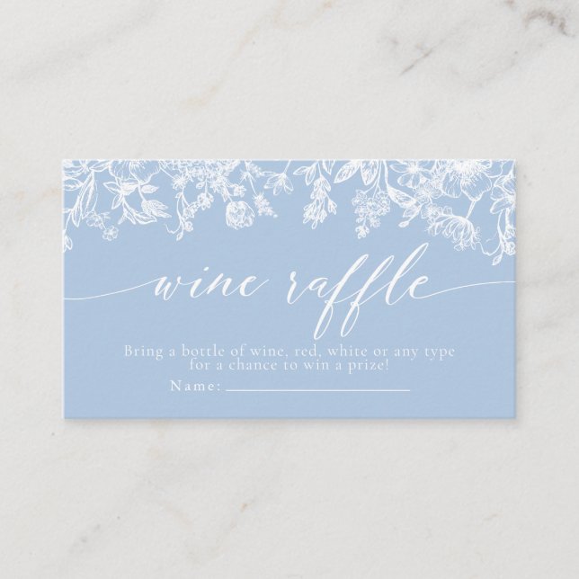 Dusty Blue Floral Wine Raffle Bridal Shower Game Enclosure Card (Front)