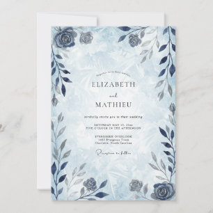 Dusty Blue Floral Winter Wedding Invitation