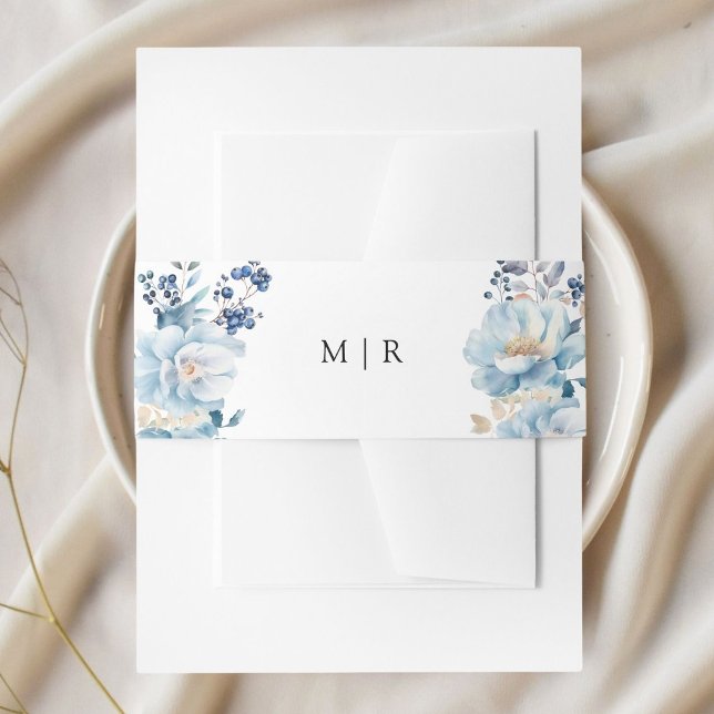 Dusty Blue Floral Winter Wedding Invitation Belly Band (Creator Uploaded)