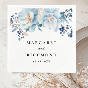 Dusty Blue Floral Winter Wedding Paper Napkin