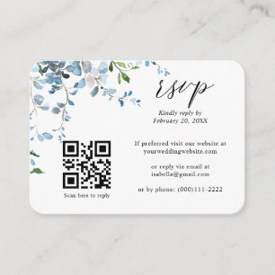 Dusty Blue Floral Wisteria QR Code Wedding RSVP Enclosure Card