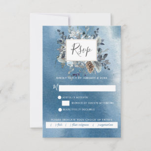 Dusty Blue Floral with/out Meal Choices RSVP Card
