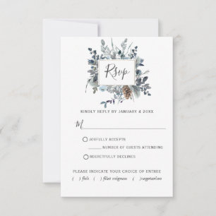 Dusty Blue Floral with/out Meal Choices RSVP Card