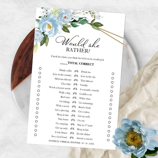 Dusty Blue Floral Would She Rather Game Flyer (Creator Uploaded)