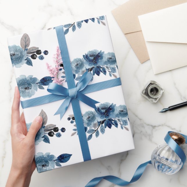 Dusty blue floral Wrapping Paper (Gifting)