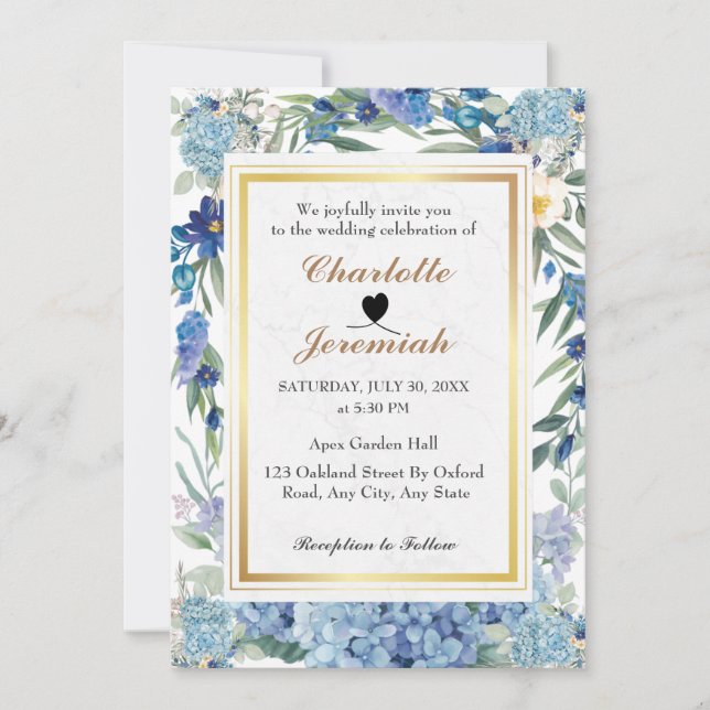 Dusty Blue Floral Wreath Greenery Foliage Wedding Invitation (Front)