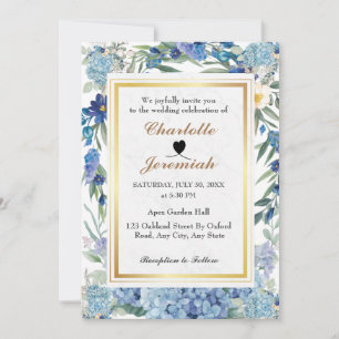 Dusty Blue Floral Wreath Greenery Foliage Wedding Invitation