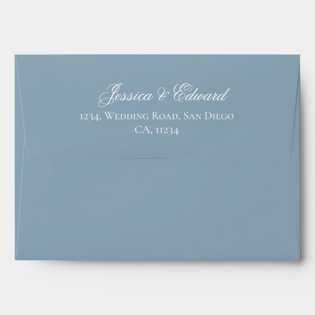 Dusty Blue Floral Wreath Return Address Envelope (Back (Top Flap))