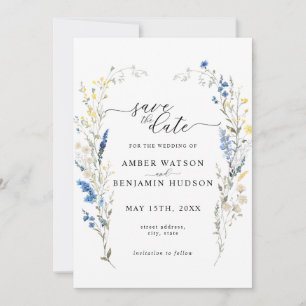 Dusty Blue Floral Wreath Wedding Save The Date Invitation
