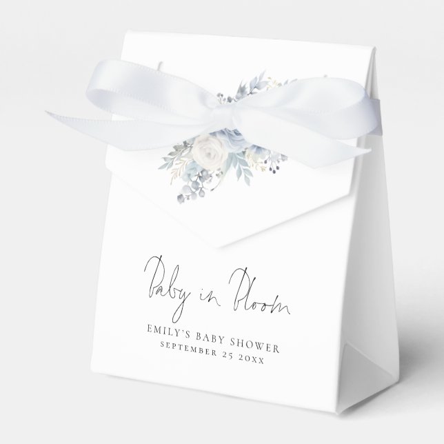 Dusty Blue Florals Baby in Bloom Baby Shower Favour Box (Front Side)