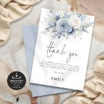 Dusty Blue Florals Baby Shower Thank You Card<br><div class="desc">Dusty Blue Florals Baby Shower Thank You. Available digitally and printed. Elegant florals in summery light blue and white,  flow down from the top. Thank You is in a set handwriting style script. Easily personalise the rest of the text to your own details.</div>
