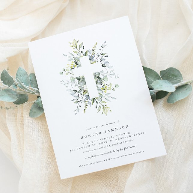 Dusty Blue Florals Baptism Invitation (Creator Uploaded)
