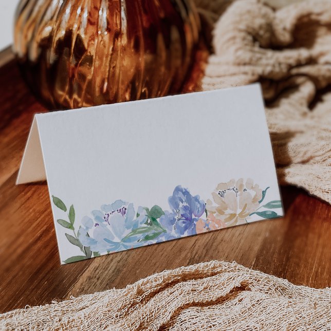 Dusty Blue Florals Buffet Food Label Cards (Creator Uploaded)