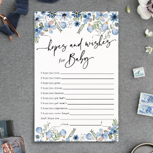 Dusty Blue Florals Hopes & Wishes Baby Shower Card